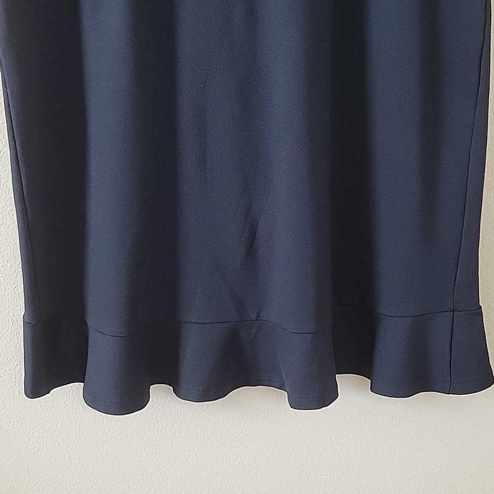 J Jill Navy Blue Ponte Ruffle Wrap Dress Size Medium Petite MP - Picture 7 of 10